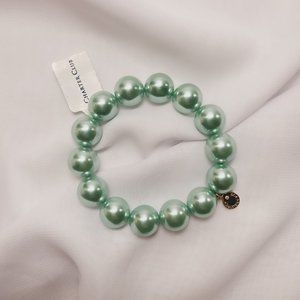 Charter Club Chunky Round Faux Pearl Beaded Teal Aqua Statement Stretch Bracelet
